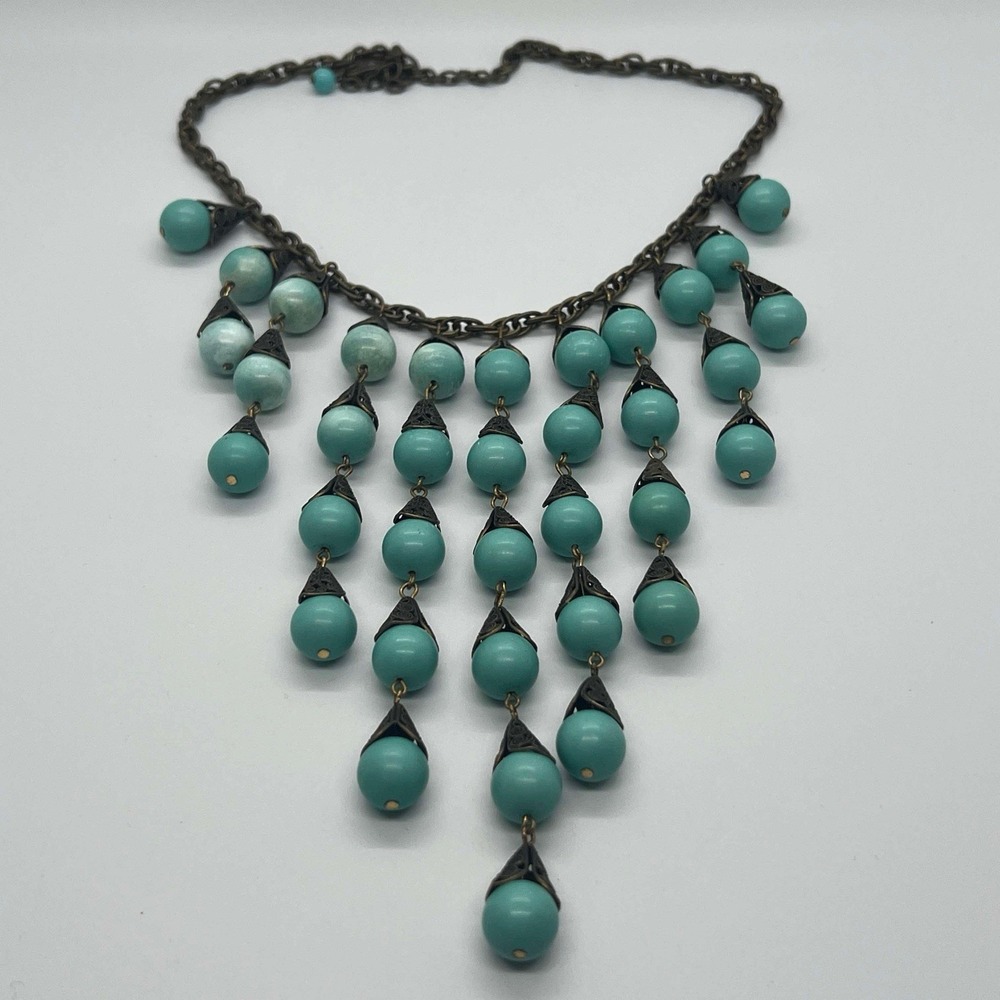 GERARD YOSCA NY Chainlink Turquoise Long Necklace Vintage W/Embellishment Native
